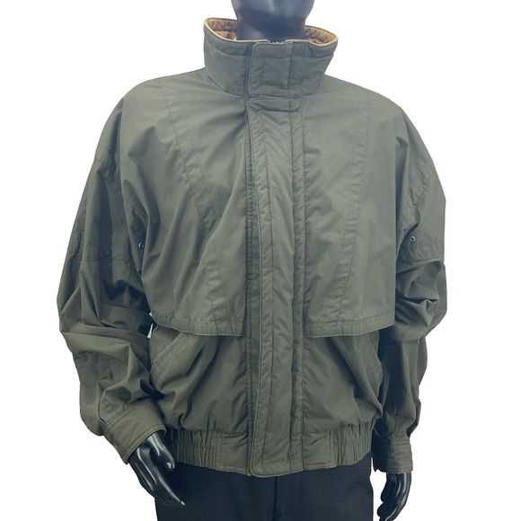 Vtg 80-90s Marc by Andrew Marc Mens XL Bomber Jacket Olive Green Mustard Collar - Picture 1 of 10